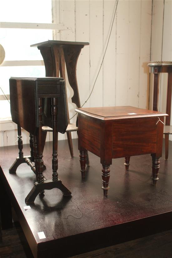 Carved oak occ table & 2 others